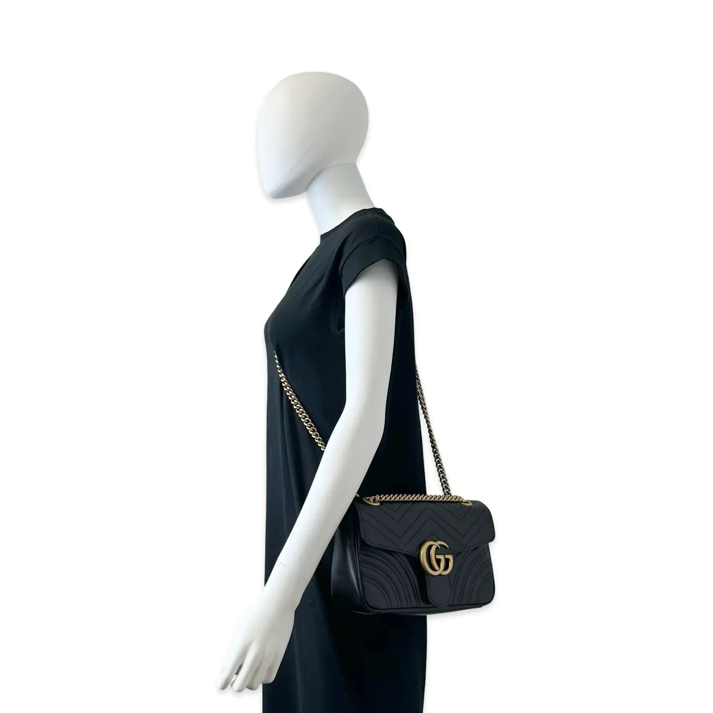 GUCCI Quilted Leather GG Marmont Small Flap Chain Bag