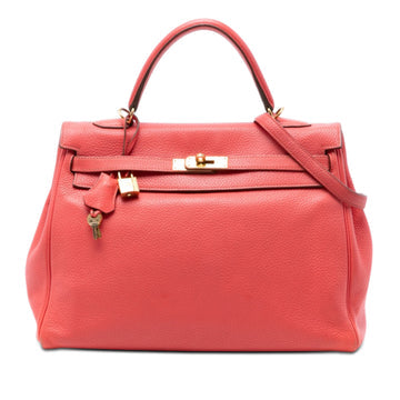 Hermes Kelly Handbag Red Clemence with Gold Hardware 35