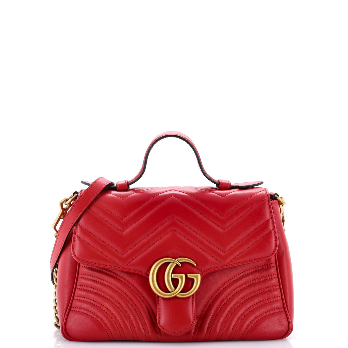 Gucci GG Marmont Top Handle Flap Bag Matelasse Leather Small