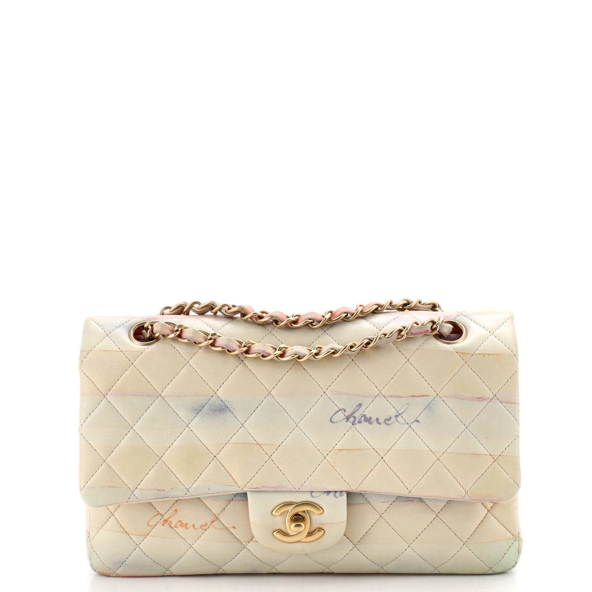 Chanel Classic Double Flap Bag Watercolor Print Quilted Lambskin Medium
