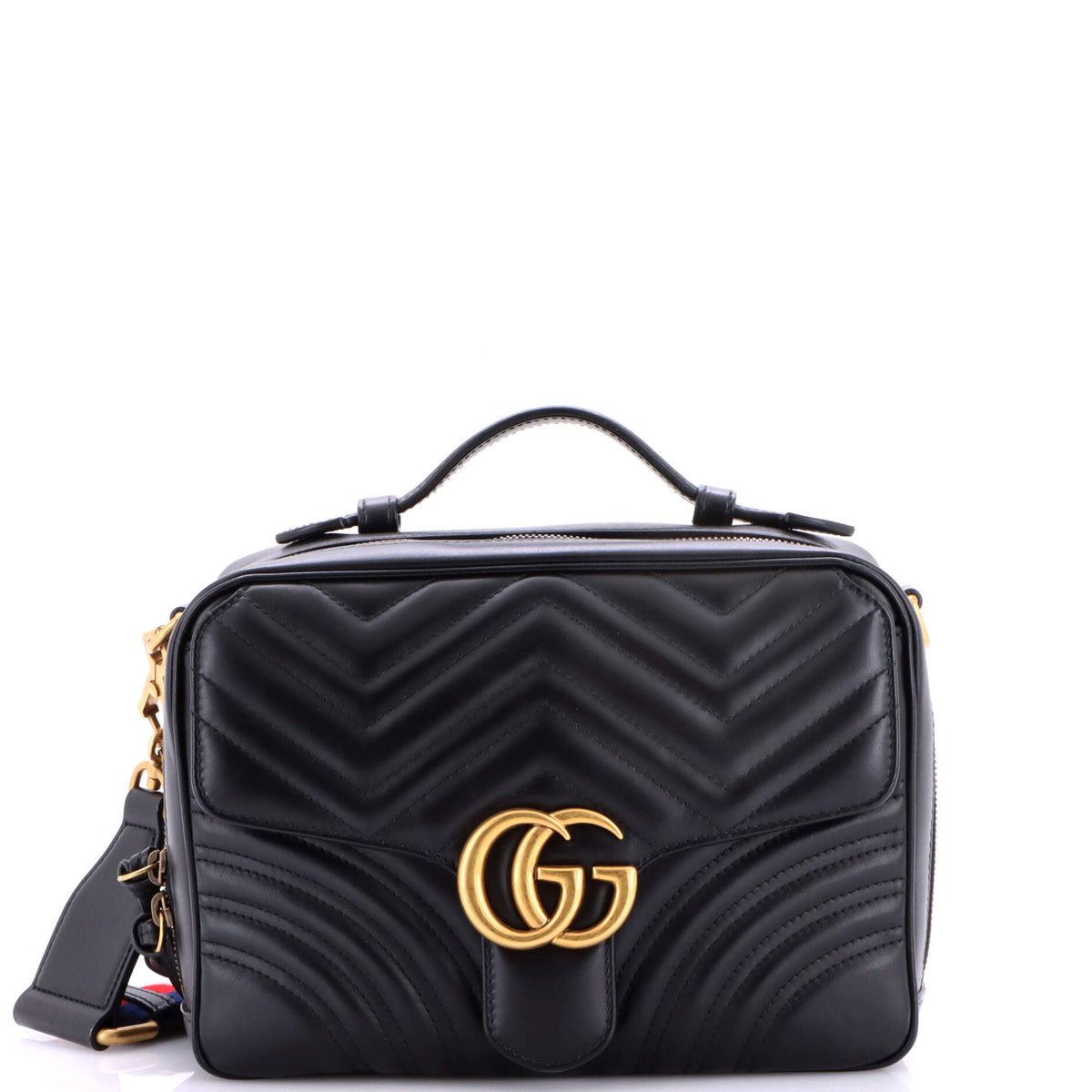 Gucci GG Marmont Zip Around Camera Bag Matelasse Leather Small