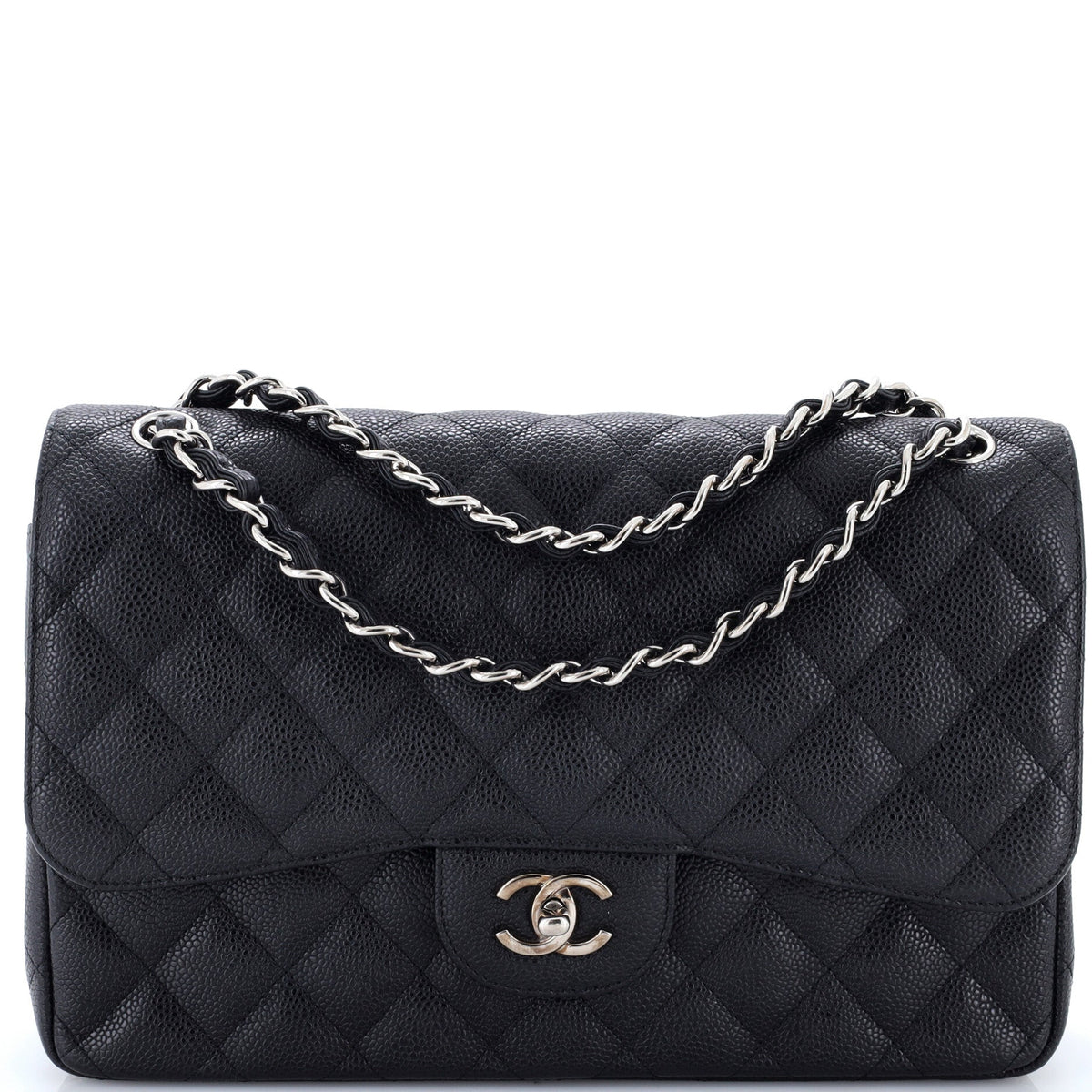 Chanel Vintage Classic Double Flap Bag Quilted Caviar Jumbo