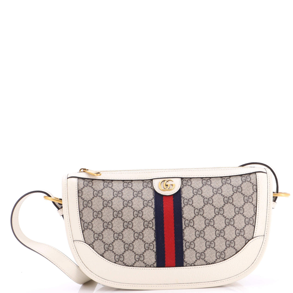 Gucci Ophidia Curved Zip Shoulder Bag GG Coated Canvas with Leather Large