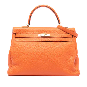 Hermes Kelly Handbag Orange Clemence with Gold Hardware 35