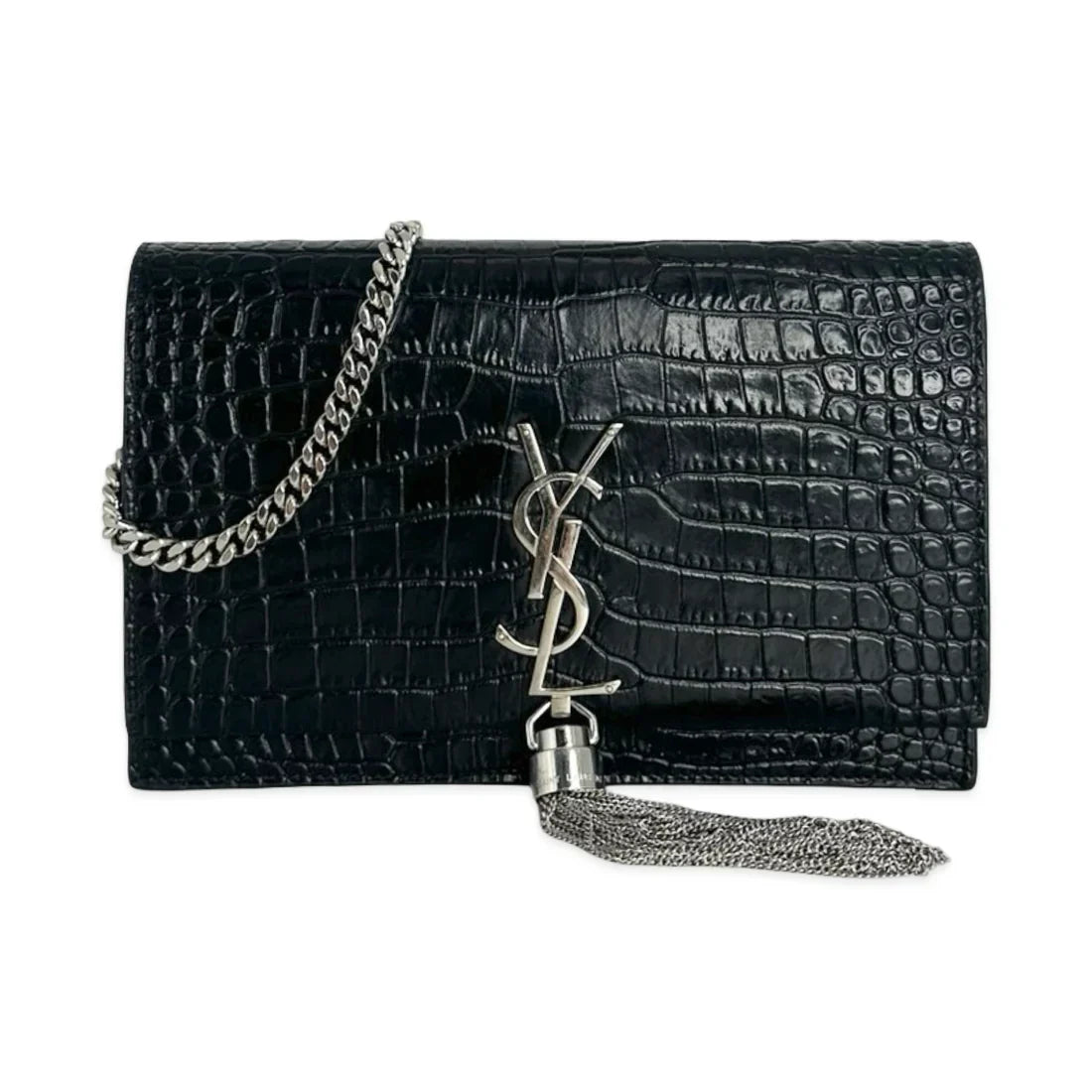 SAINT LAURENT  Croc Embossed Kate Tassel Chain Wallet
