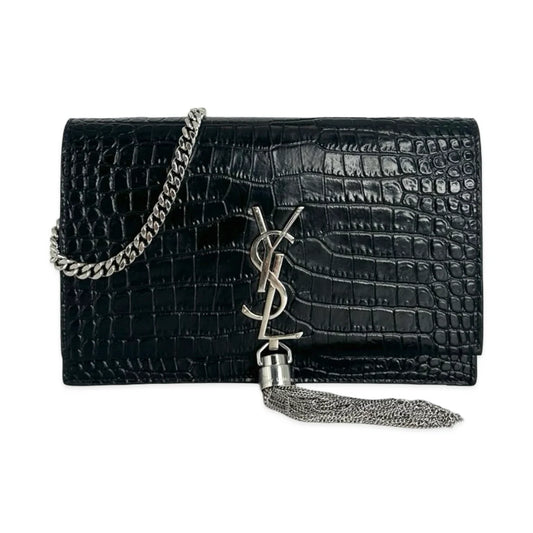 SAINT LAURENT  Croc Embossed Kate Tassel Chain Wallet