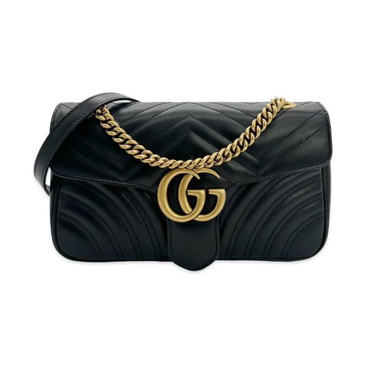 GUCCI  Quilted Leather GG Marmont Small Flap Chain Bag
