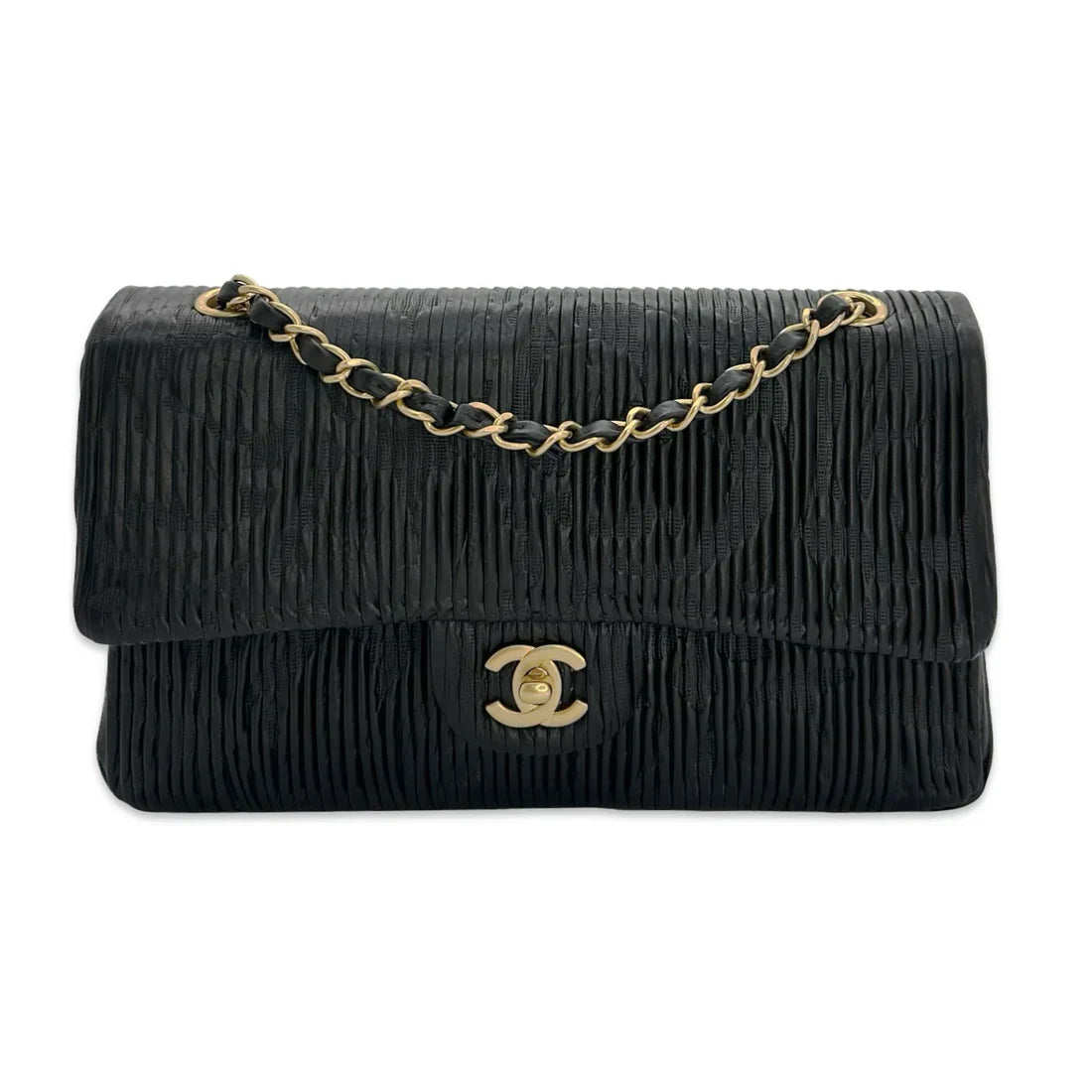CHANEL  Coco Pleats Embossed Medium Classic Double Flap