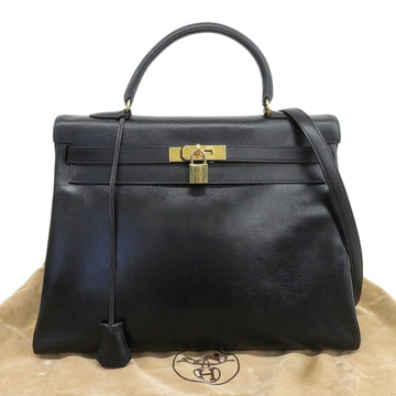 Hermes Kelly Handbag Black Box Calf with Gold Hardware 35