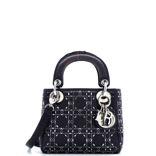 Christian Dior Lady Dior Bag Crystal Embellished Cannage Quilt Satin Mini