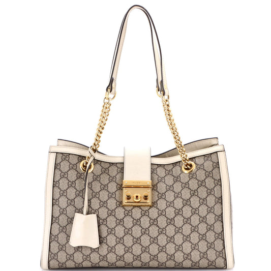 Gucci Padlock Chain Tote GG Coated Canvas with Leather Medium