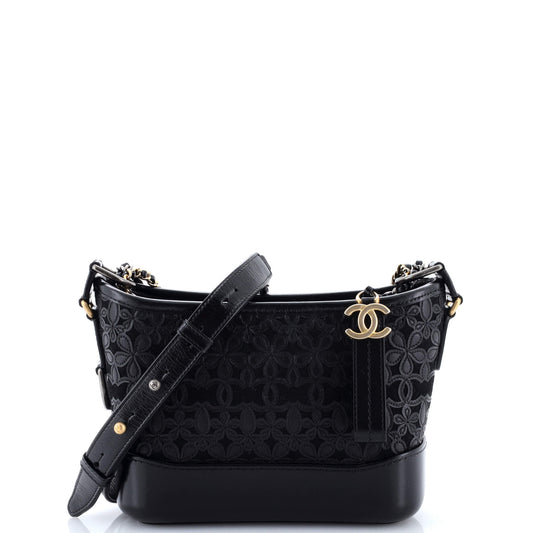 Chanel Gabrielle Hobo with Logo Handle Laser Cut Calfskin and Wool Felt Small