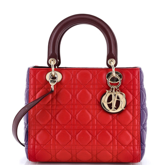 Christian Dior Tricolor Lady Dior Bag Cannage Quilt Lambskin Medium