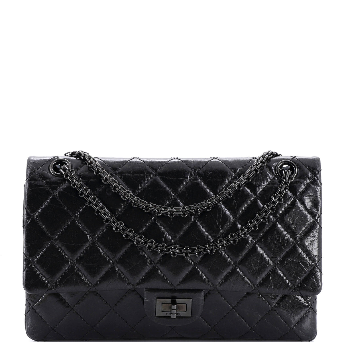 Chanel So Black Reissue 2.55 Flap Bag Quilted Glazed Calfskin 226