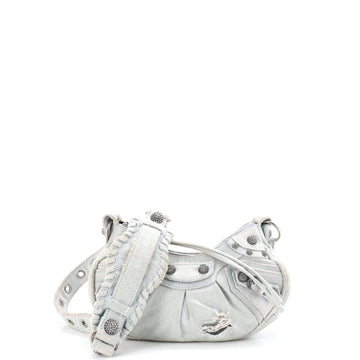 Le Cagole Giant Studs Shoulder Bag Denim with Crystals XS