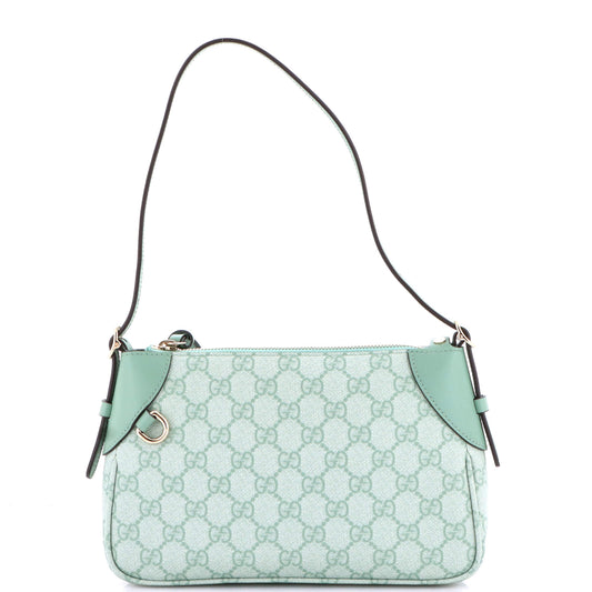 Gucci Emblem Shoulder Bag GG Coated Canvas with Leather Small