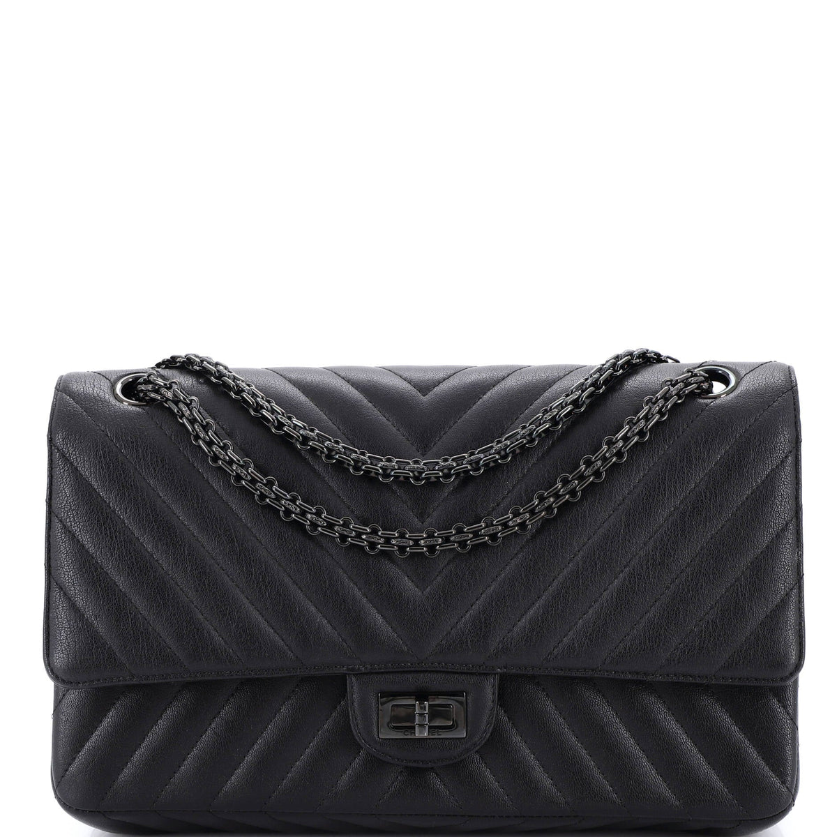 Chanel So Black Reissue 2.55 Flap Bag Chevron Sheepskin 226