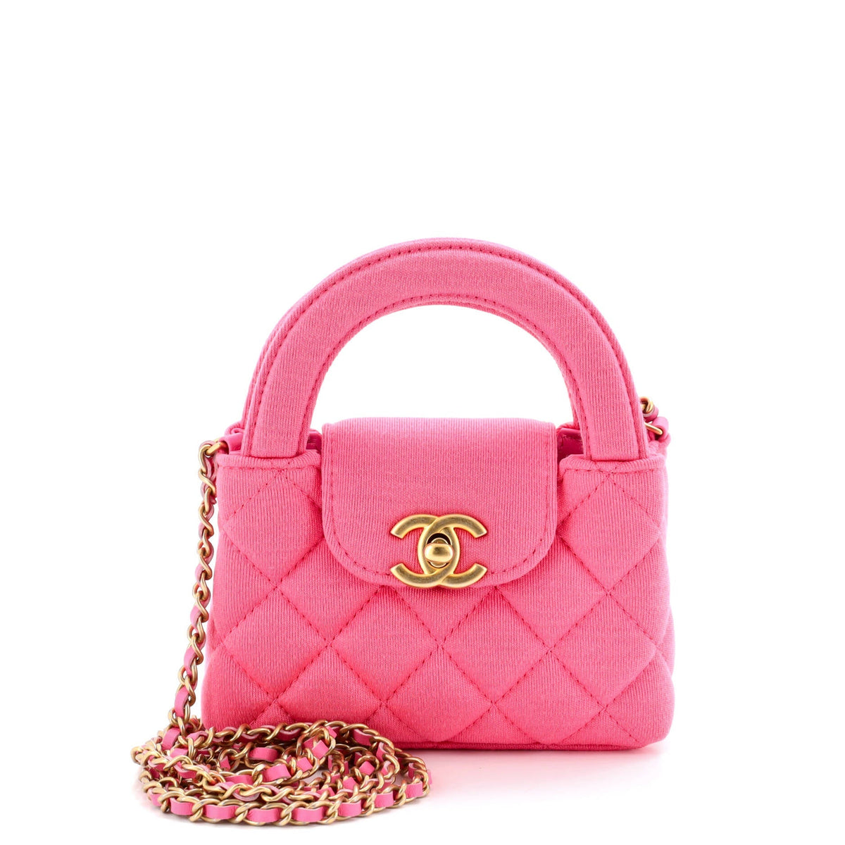 Chanel Kelly Top Handle Shopping Bag Quilted Jersey Nano