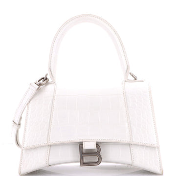 Hourglass Top Handle Bag Crocodile Embossed Leather Small