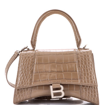 Hourglass Top Handle Bag Crocodile Embossed Leather Small