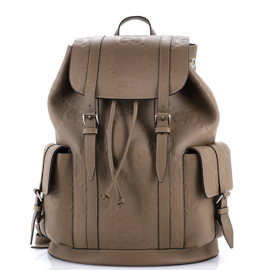 Gucci Double Pocket Belt Backpack Jumbo GG Embossed Leather Large