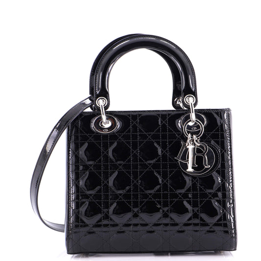 Christian Dior Lady Dior Bag Cannage Quilt Patent Medium