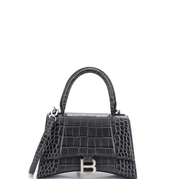 Hourglass Top Handle Bag Crocodile Embossed Leather Small
