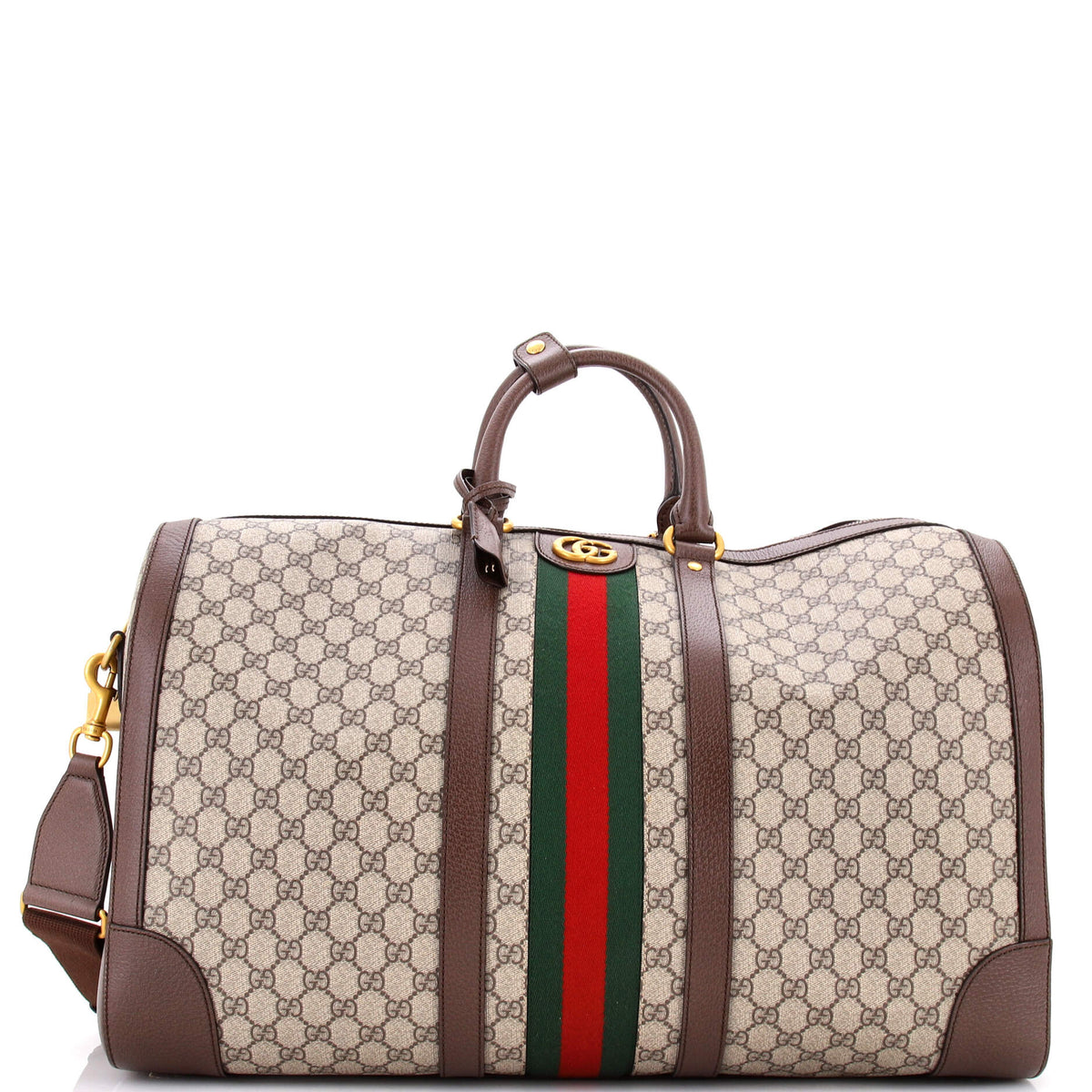 Gucci Savoy Web Convertible Duffle Bag GG Coated Canvas Large