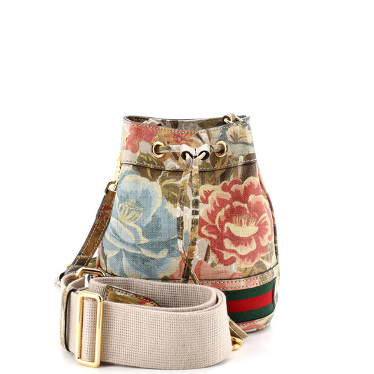 Gucci Ophidia Bucket Bag Water Flora GG Coated Canvas Mini