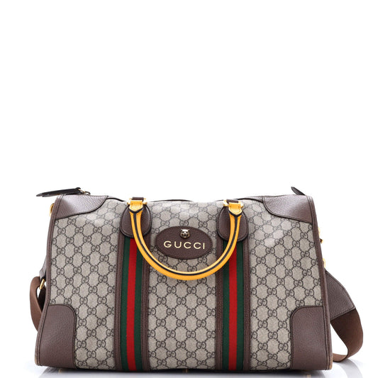 Gucci Neo Vintage Web Duffle Bag GG Coated Canvas with Leather Medium