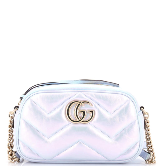 Gucci GG Marmont Shoulder Bag Chevron Iridescent Leather Small