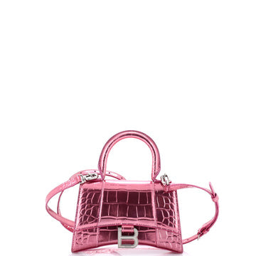 Hourglass Top Handle Bag Crocodile Embossed Leather XS