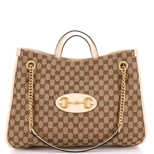 Gucci Horsebit 1955 Chain Tote GG Canvas with Leather Large