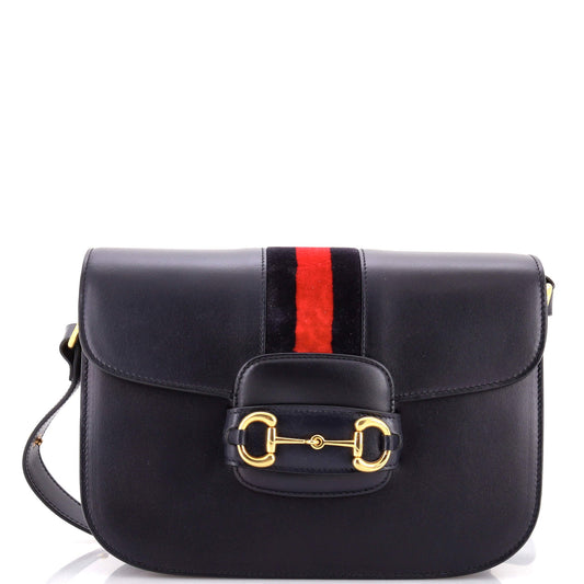 Gucci Horsebit 1955 Shoulder Bag Leather with Web Velvet Detail Small