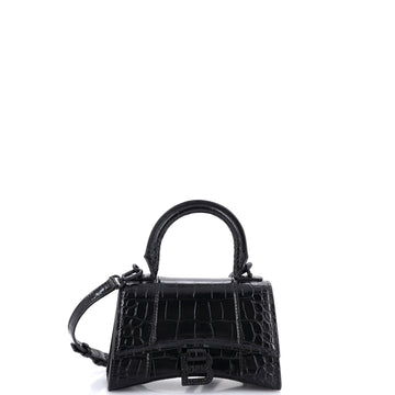 Hourglass Top Handle Bag Crocodile Embossed Leather XS