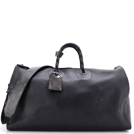 Louis Vuitton Keepall Bandouliere Bag Dark Infinity Leather with Monogram Eclipse Glaze Canvas 50