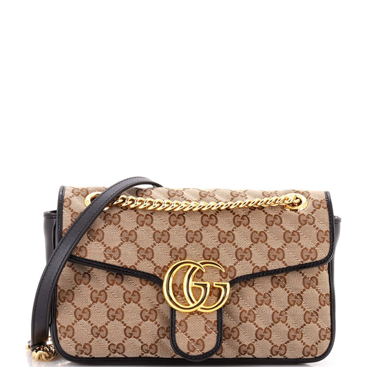 Gucci GG Marmont Flap Bag Diagonal Quilted GG Canvas with Leather Small