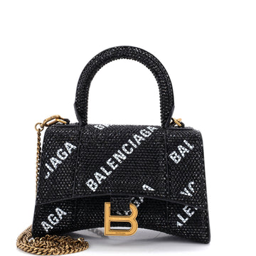 Hourglass Top Handle Bag Suede and Allover Logo Crystals XS