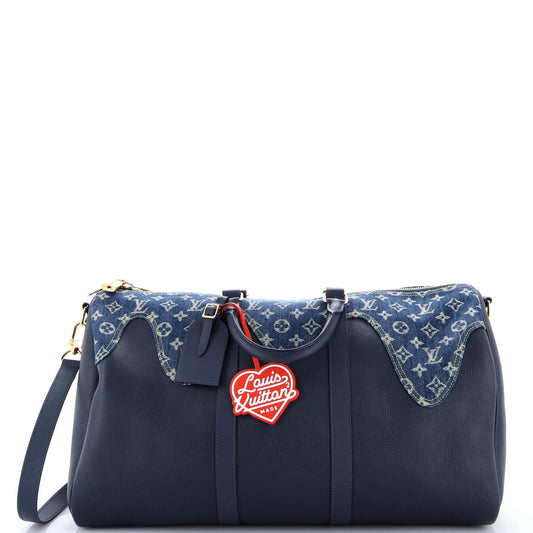 Louis Vuitton Nigo Keepall Bandouliere Bag Monogram Denim and Taurillon Leather 50