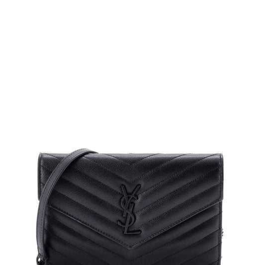 Saint Laurent Classic Monogram Wallet on Chain Matelasse Chevron Leather Small