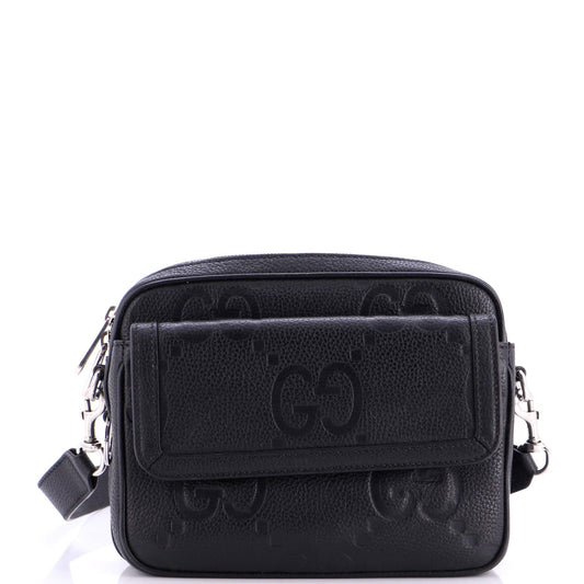 Gucci Front Pocket Crossbody Messenger Jumbo GG Embossed Leather Small