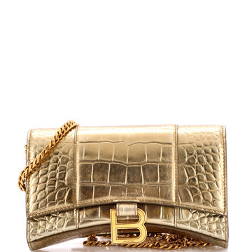 Hourglass Chain Wallet Crocodile Embossed Leather