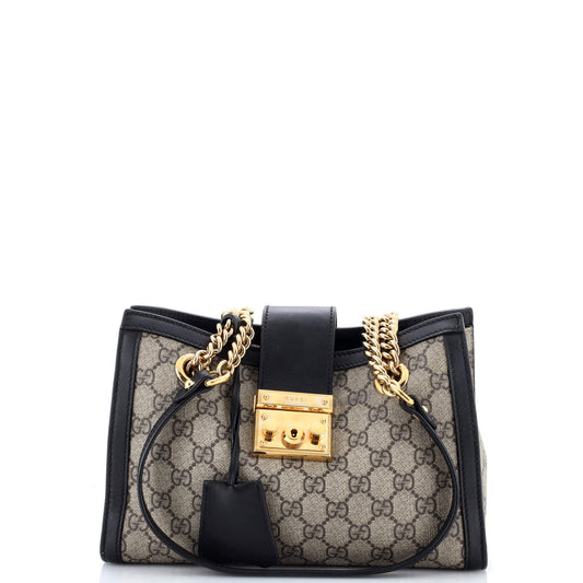 Gucci Padlock Chain Tote GG Coated Canvas with Leather Small