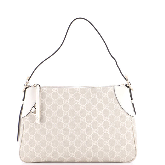 Gucci Emblem Shoulder Bag GG Coated Canvas with Leather Medium