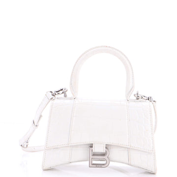 Hourglass Top Handle Bag Crocodile Embossed Leather XS