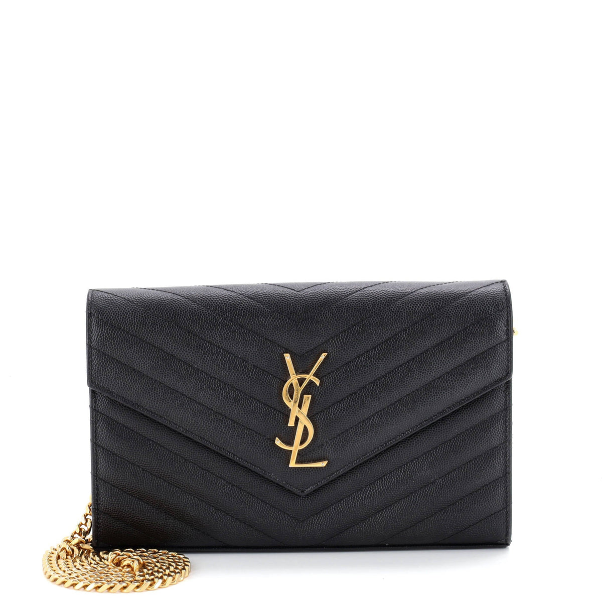 Saint Laurent Classic Monogram Wallet on Chain Matelasse Chevron Leather Medium
