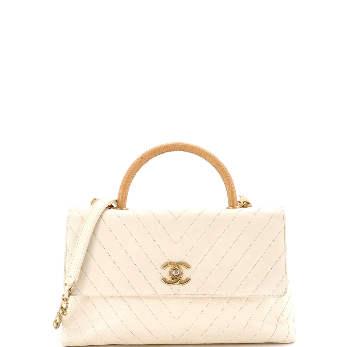 Chanel Coco Top Handle Bag Chevron Calfskin with Lizard Embossed Leather Medium