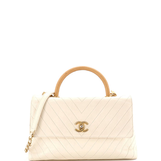 Chanel Coco Top Handle Bag Chevron Calfskin with Lizard Embossed Leather Medium