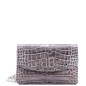 BB Chain Round Shoulder Bag Crocodile Embossed Leather Small