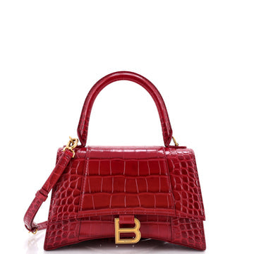 Hourglass Top Handle Bag Crocodile Embossed Leather Small